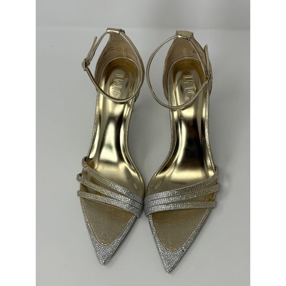 INC International Concepts Kadira Gold/Silver Rhinestone Dress Sandals Heels 10M